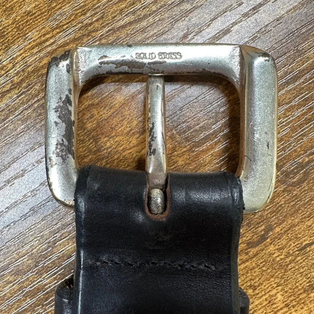 Brighton Honest Men Black Horween Leather Belt Solid Brass Buckle Size 38 52138